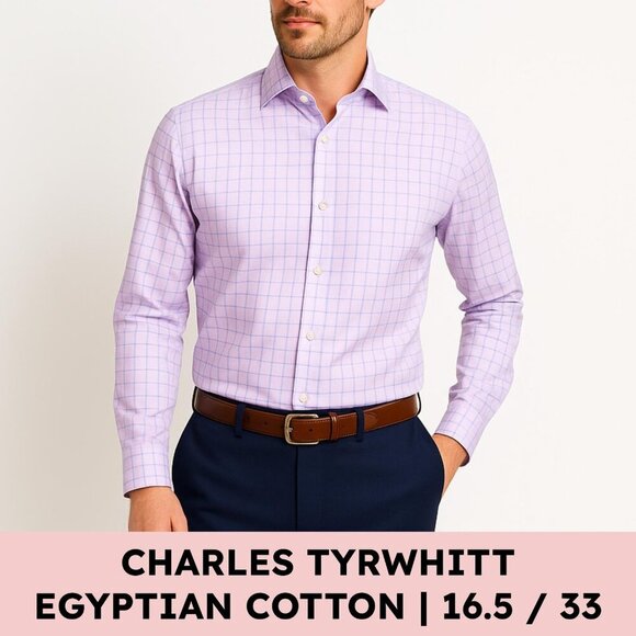 Charles Tyrwhitt Other - Charles Tyrwhitt Purple Lilac Check Dress Shirt Slim Fit Egyptian Cotton 16.5/33